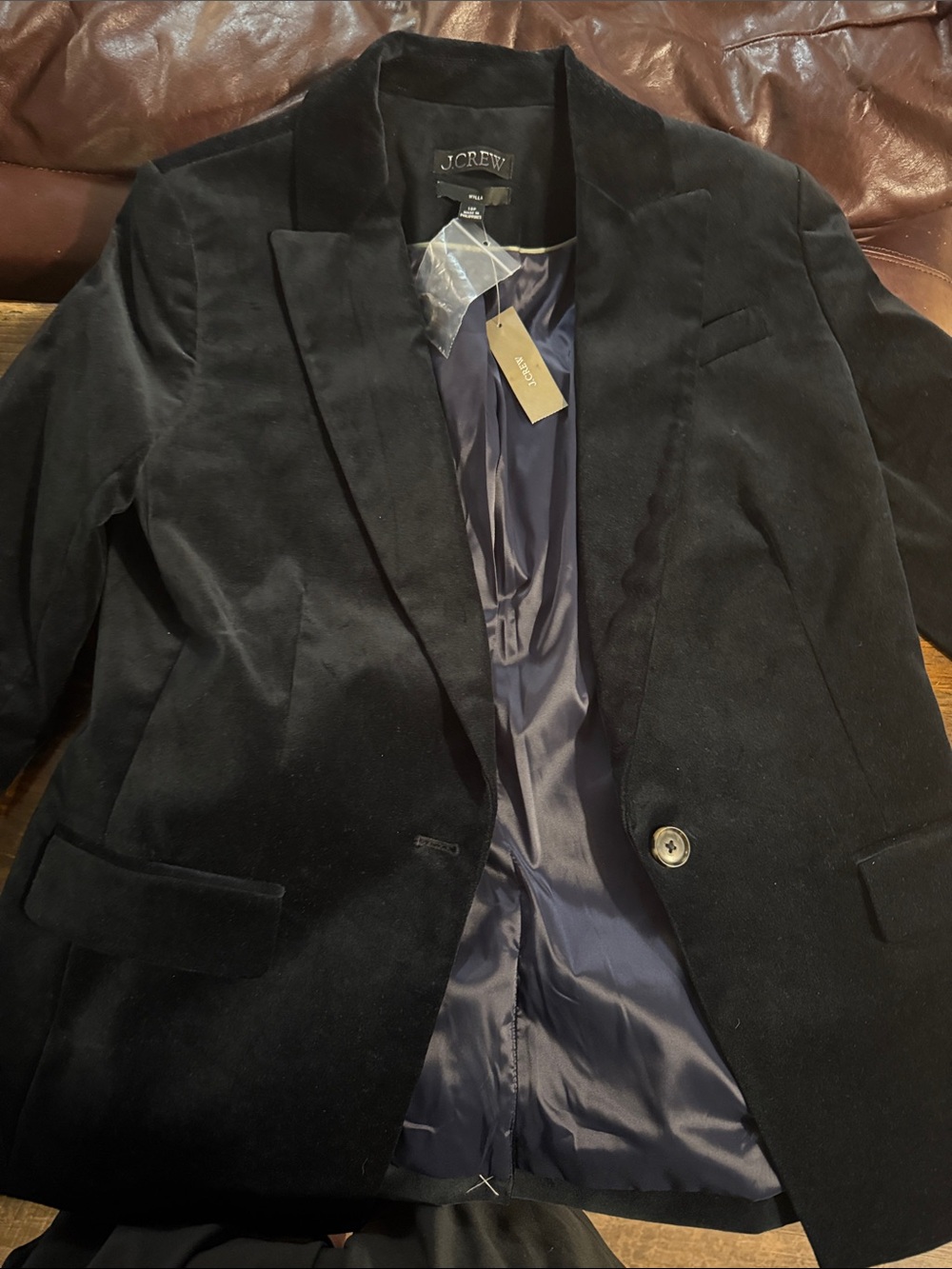 J. Crew Black Velvet Blazer with Navy Lining